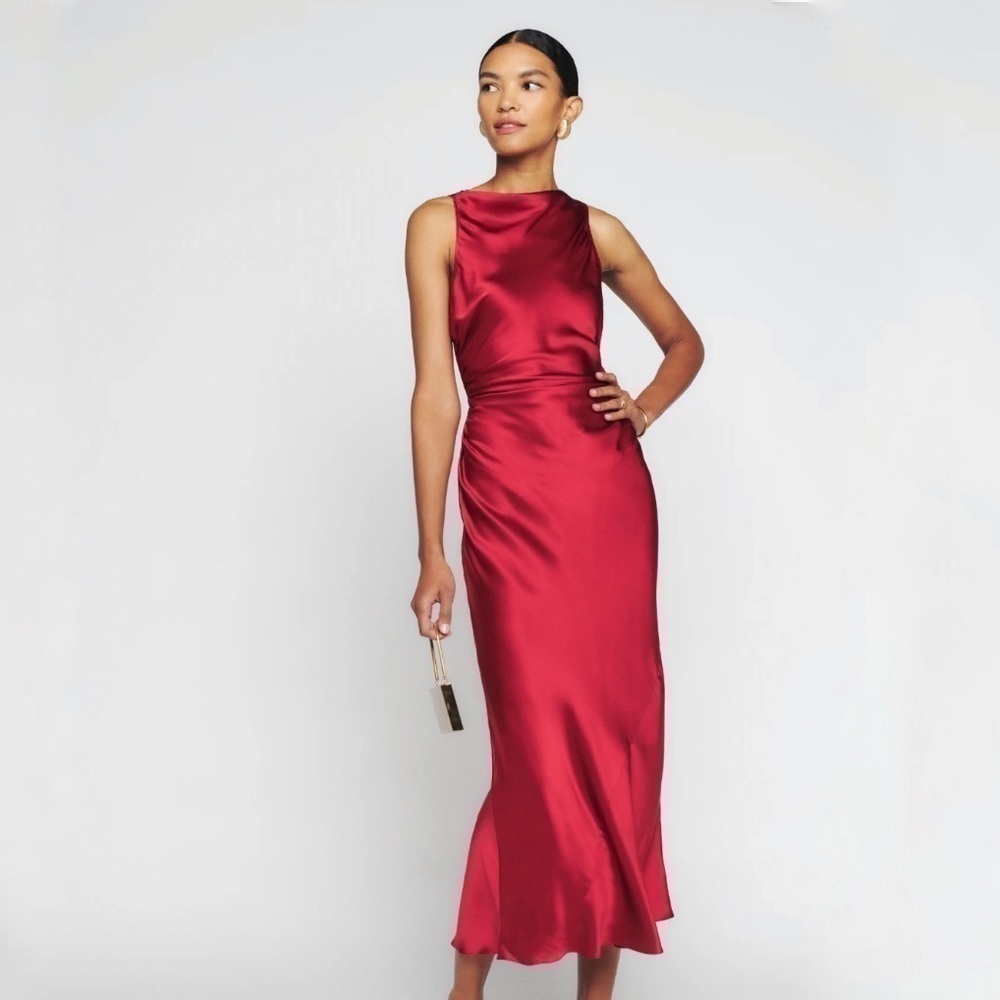 Reformation Casette Silk Dress Ruby Red Wine Sangre Open Back Maxi Gown size 6 - Picture 3 of 12